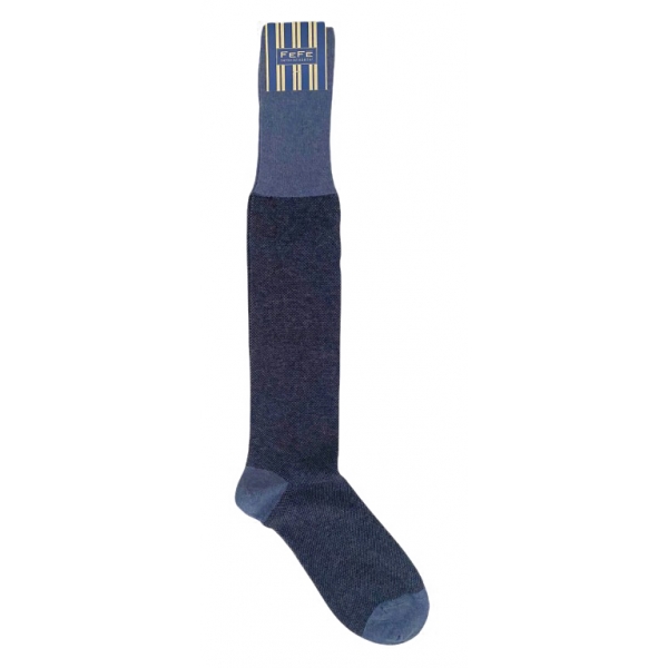 Fefè Napoli - Blue Jeans Oxford Men's Socks - Socks - Handmade in Italy - Luxury Exclusive Collection