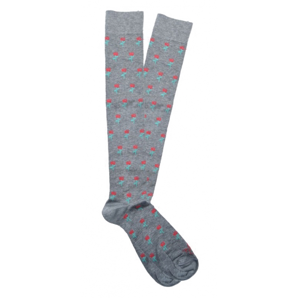 Fefè Napoli - Grey Roses Dandy Men's Socks - Socks - Handmade in Italy - Luxury Exclusive Collection