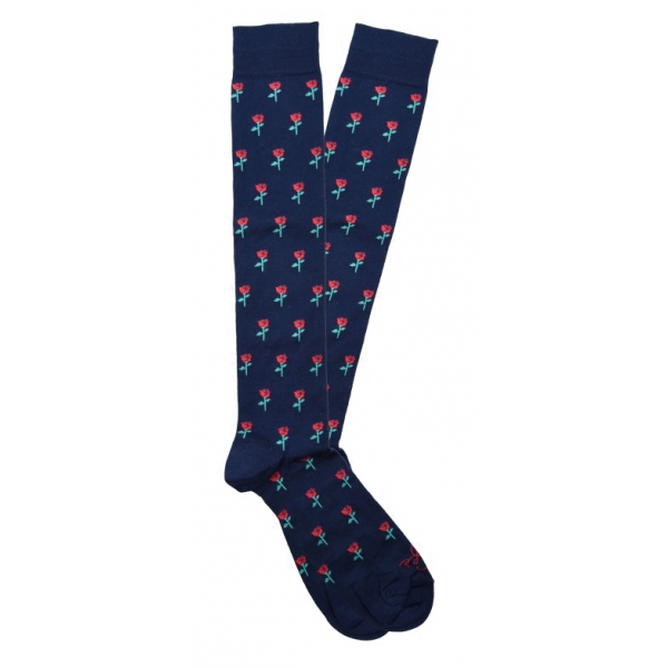 Fefè Napoli - Blue Roses Dandy Men's Socks - Socks - Handmade in Italy - Luxury Exclusive Collection