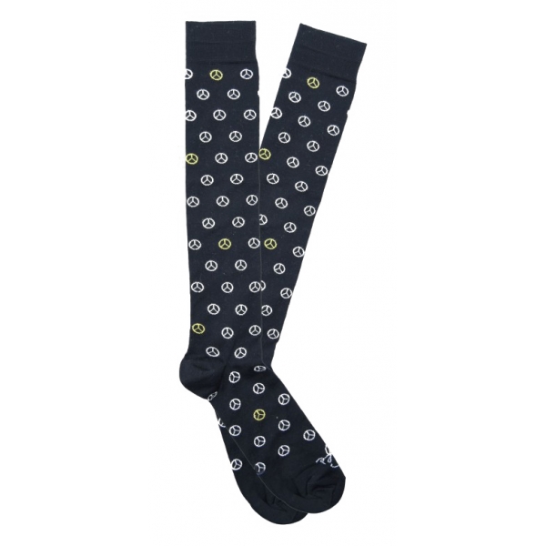 Fefè Napoli - Black Peace Dandy Men's Socks - Socks - Handmade in Italy - Luxury Exclusive Collection