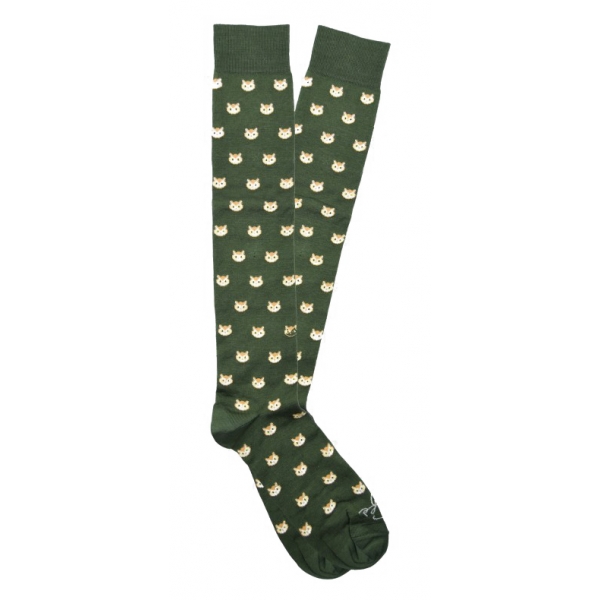 Fefè Napoli - Green Owls Scaramantia Men's Socks - Socks - Handmade in Italy - Luxury Exclusive Collection