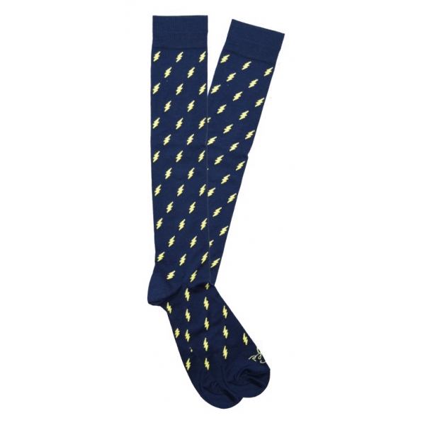 Fefè Napoli - Blue Lightning Dandy Men's Socks - Socks - Handmade in Italy - Luxury Exclusive Collection