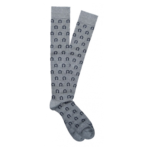 Fefè Napoli - Grey Horseshoe Scaramantia Men's Socks - Socks - Handmade in Italy - Luxury Exclusive Collection