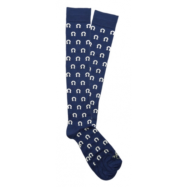 Fefè Napoli - Blue Horseshoe Scaramantia Men's Socks - Socks - Handmade in Italy - Luxury Exclusive Collection