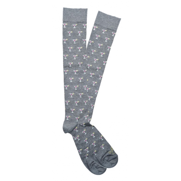 Fefè Napoli - Grey Cocktail Dandy Men's Socks - Socks - Handmade in Italy - Luxury Exclusive Collection
