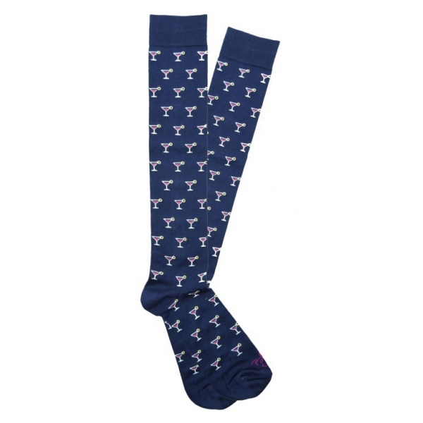 Fefè Napoli - Blue Cocktail Dandy Men's Socks - Socks - Handmade in Italy - Luxury Exclusive Collection