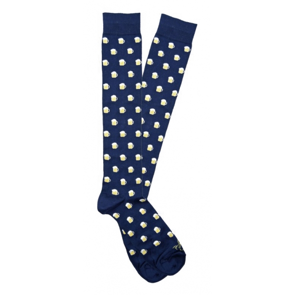 Fefè Napoli - Blue Beer Dandy Men's Socks - Socks - Handmade in Italy - Luxury Exclusive Collection