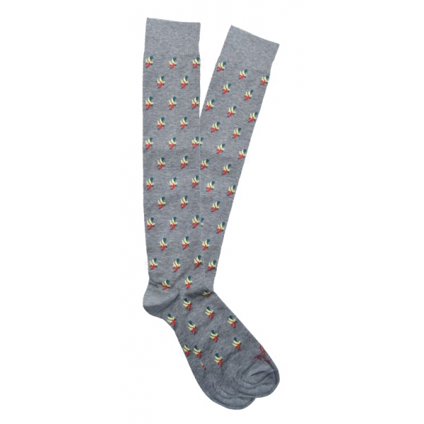 Fefè Napoli - Grey Ace Of Sticks Scaramantia Men's Socks - Socks - Handmade in Italy - Luxury Exclusive Collection
