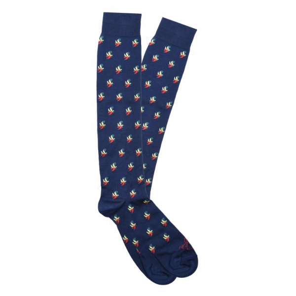 Fefè Napoli - Blue Ace Of Sticks Scaramantia Men's Socks - Socks - Handmade in Italy - Luxury Exclusive Collection