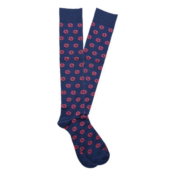 Fefè Napoli - Blue Cancer Zodiac Men's Socks - Socks - Handmade in Italy - Luxury Exclusive Collection