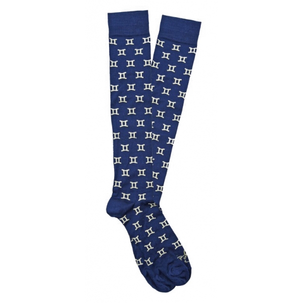Fefè Napoli - Blue Gemini Zodiac Men's Socks - Socks - Handmade in Italy - Luxury Exclusive Collection