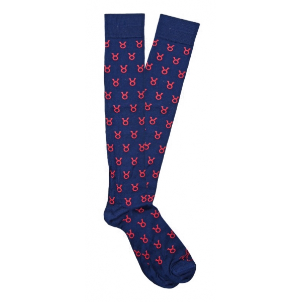 Fefè Napoli - Blue Taurus Zodiac Men's Socks - Socks - Handmade in Italy - Luxury Exclusive Collection