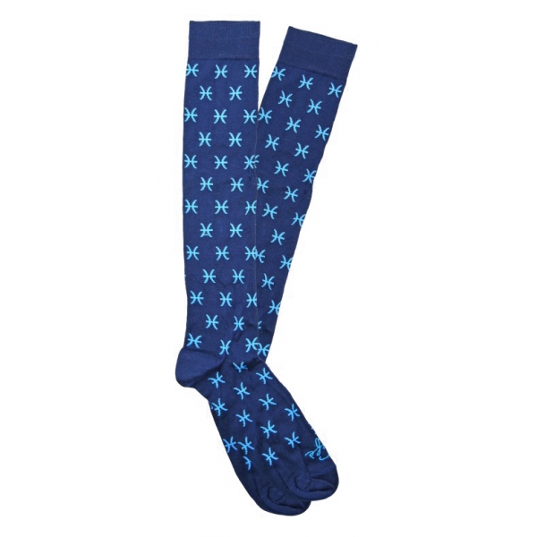 Fefè Napoli - Blue Pisces Zodiac Men's Socks - Socks - Handmade in Italy - Luxury Exclusive Collection