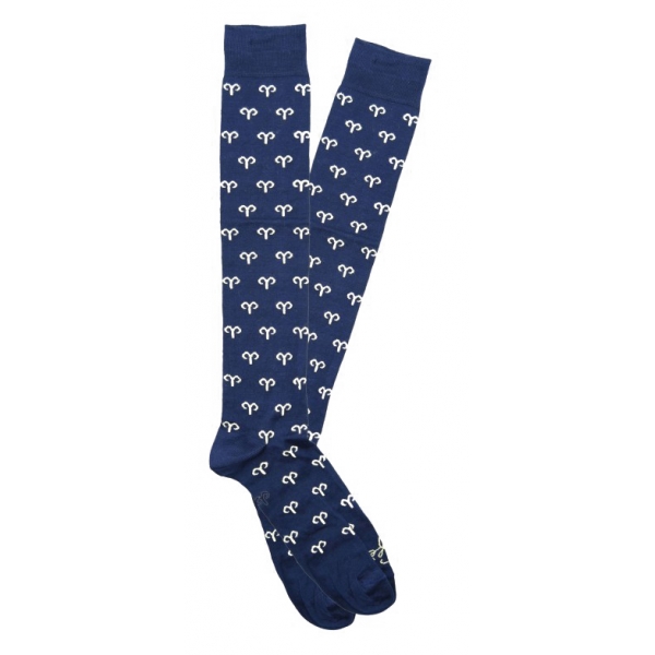 Fefè Napoli - Blue Aries Zodiac Men's Socks - Socks - Handmade in Italy - Luxury Exclusive Collection