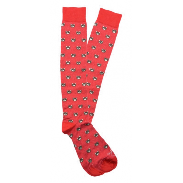 Fefè Napoli - Red Teddy Men's Socks - Socks - Handmade in Italy - Luxury Exclusive Collection