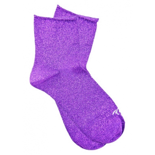 Fefè Napoli - Violet Lurex Woman Socks - Socks - Handmade in Italy - Luxury Exclusive Collection