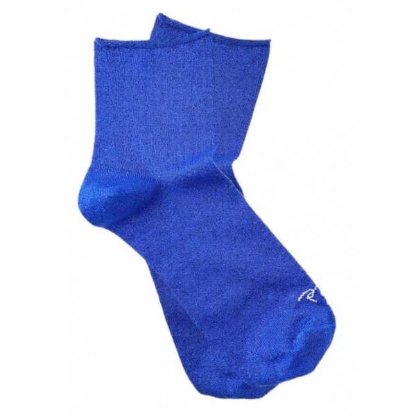 Fefè Napoli - Blue Royal Lurex Woman Socks - Socks - Handmade in Italy - Luxury Exclusive Collection