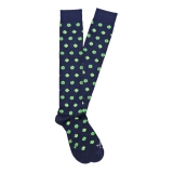 Fefè Napoli - Blue Quatrefoil Scaramantia Men's Socks - Socks - Handmade in Italy - Luxury Exclusive Collection