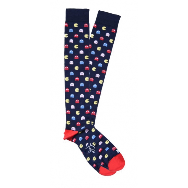Fefè Napoli - Blue Pacman Dandy Men's Socks - Socks - Handmade in Italy - Luxury Exclusive Collection