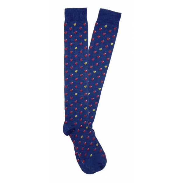Fefè Napoli - Blue Ladybugs Scaramantia Men's Socks - Socks - Handmade in Italy - Luxury Exclusive Collection