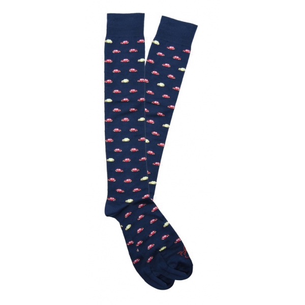 Fefè Napoli - Blue Cinquecento Dandy Men's Socks - Socks - Handmade in Italy - Luxury Exclusive Collection