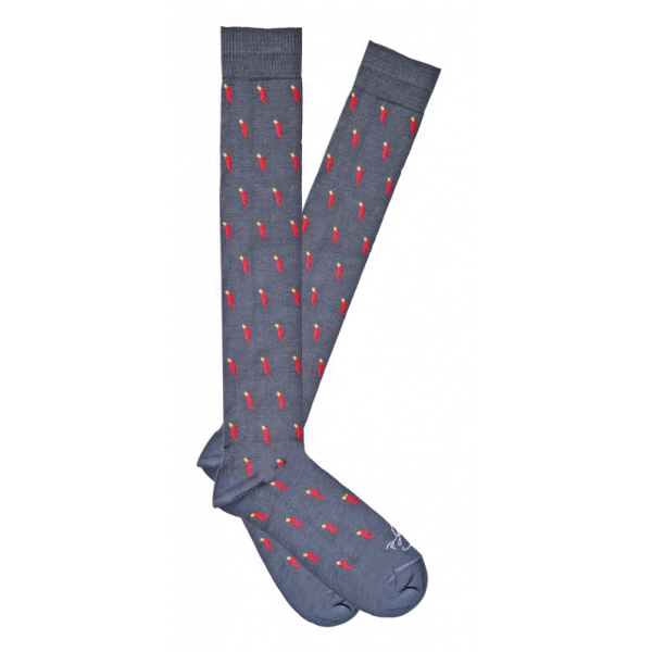 Fefè Napoli - Grey Lucky Horns Scaramantia Men's Socks - Socks - Handmade in Italy - Luxury Exclusive Collection