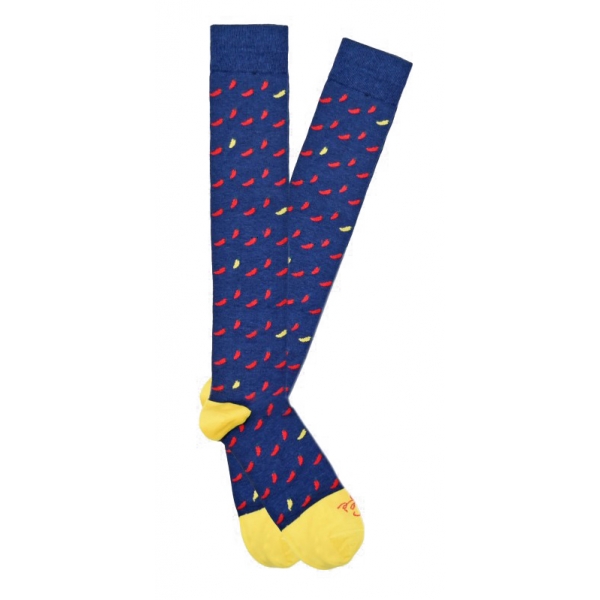 Fefè Napoli - Blue Peppers Scaramantia Men's Socks - Socks - Handmade in Italy - Luxury Exclusive Collection