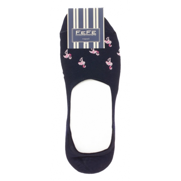Fefè Napoli - Blue Flamingo Men's Peds - Socks - Handmade in Italy - Luxury Exclusive Collection