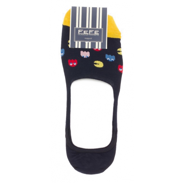 Fefè Napoli - Blue Pacman Men's Peds - Socks - Handmade in Italy - Luxury Exclusive Collection