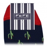 Fefè Napoli - Blue Cactus Men's Peds - Socks - Handmade in Italy - Luxury Exclusive Collection