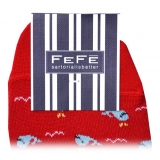 Fefè Napoli - Red Whale Men's Peds - Socks - Handmade in Italy - Luxury Exclusive Collection