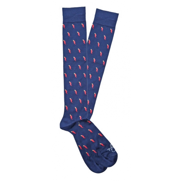 Fefè Napoli - Blue Lucky Horns Scaramantia Men's Socks - Socks - Handmade in Italy - Luxury Exclusive Collection