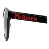 Alexander McQueen - McQueen Graffiti Round Sunglasses - Black Grey - Alexander McQueen Eyewear