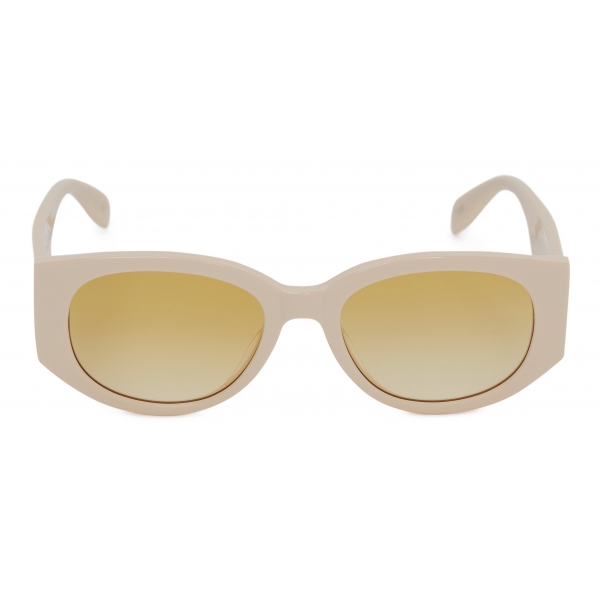 Alexander McQueen - McQueen Graffiti Oval Sunglasses - White Yellow - Alexander McQueen Eyewear