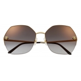 Cartier - Round - Gold-Finish Gray Lenses with Gold Flash - Panthère de Cartier Collection - Sunglasses - Cartier Eyewear