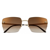 Cartier - Rectangular - Gold-Finish Brown Lenses with Gold Flash - Panthère de Cartier Collection - Sunglasses - Cartier Eyewear