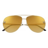 Cartier - Rectangular - GoldFinish Orange Lenses with Gold Flash - Panthère de Cartier Collection - Sunglasses - Cartier Eyewear