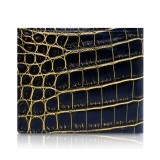 Ammoment - Nile Crocodile in Crack Black and Gold - Leather Bifold Wallet with Center Flap