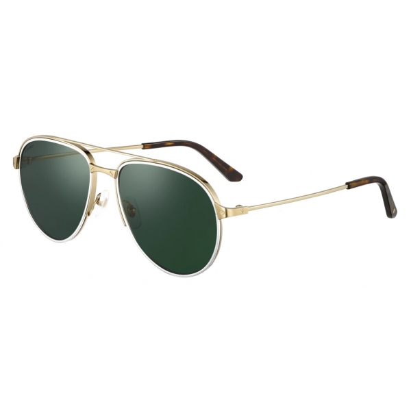Cartier - Pilot - Platinum Finish Green Polarized Lenses - Santos de Cartier Collection - Sunglasses - Cartier Eyewear