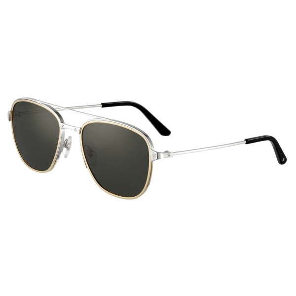 Cartier - Pilot - Platinum Finish Gray Polarized Lenses - Santos de Cartier Collection - Sunglasses - Cartier Eyewear