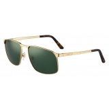 Cartier - Rectangular - Gold Finish Green Polarized Lenses - Santos de Cartier Collection - Sunglasses - Cartier Eyewear