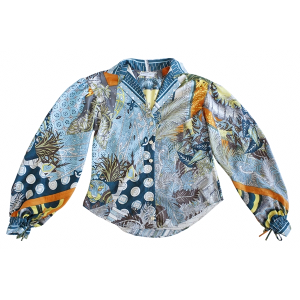 Margaux Avila - Sleeve Shirt - Blue Orange - Shirt - Made in Italy - Luxury Exclusive Collection