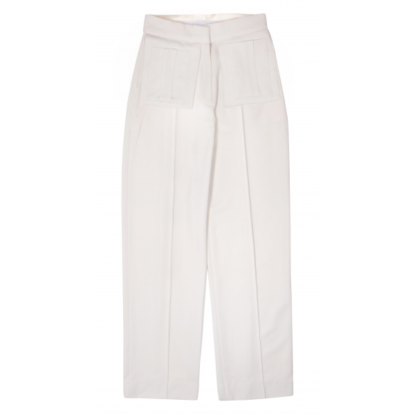 Margaux Avila - High Waistline Pants - White Ivory - Pants - Made in Italy - Luxury Exclusive Collection