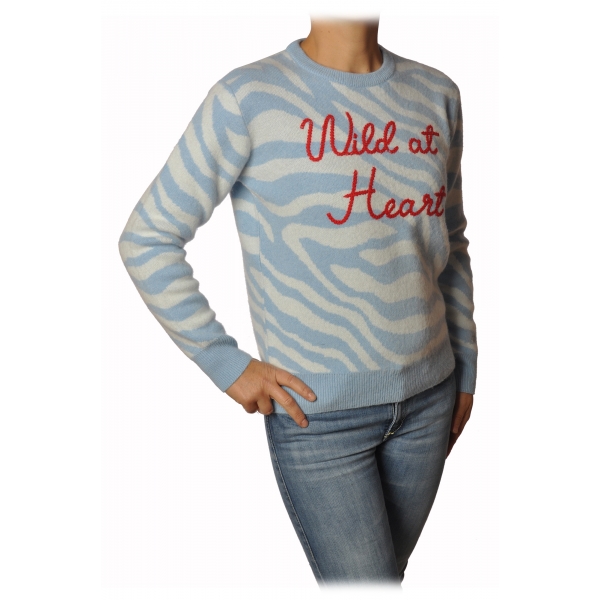 MC2 Saint Barth - Sweater in Zebra Pattern Wild at Heart - Light Blue/White - Luxury Exclusive Collection