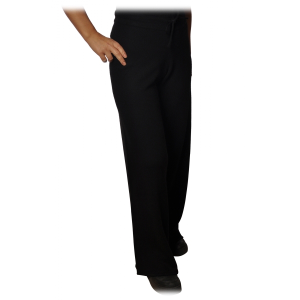 MC2 Saint Barth - Wide Leg Trouser in Knitted Yarn - Black - Luxury Exclusive Collection