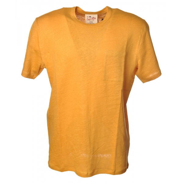 MC2 Saint Barth - Linen T-Shirt with Pocket - Yellow Mustard - Luxury Exclusive Collection