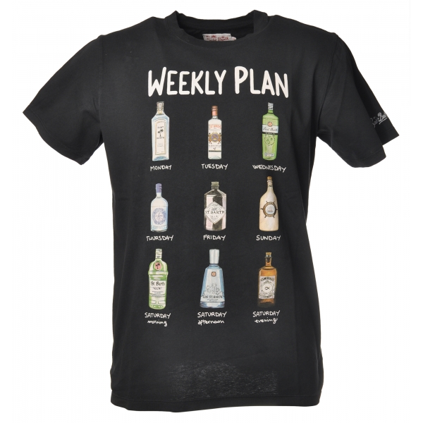 MC2 Saint Barth - T-Shirt con Stampa Bottiglie Weekly Plan - Blu - Luxury Exclusive Collection