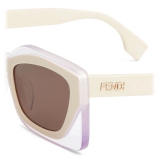 Fendi - Fendi Feel - Occhiali da Sole Rettangolari - Bianco Marrone - Occhiali da Sole - Fendi Eyewear