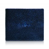 Ammoment - Razza in Glitter Blu Metallico - Portafoglio Bi-Fold in Pelle con Flap Centrale