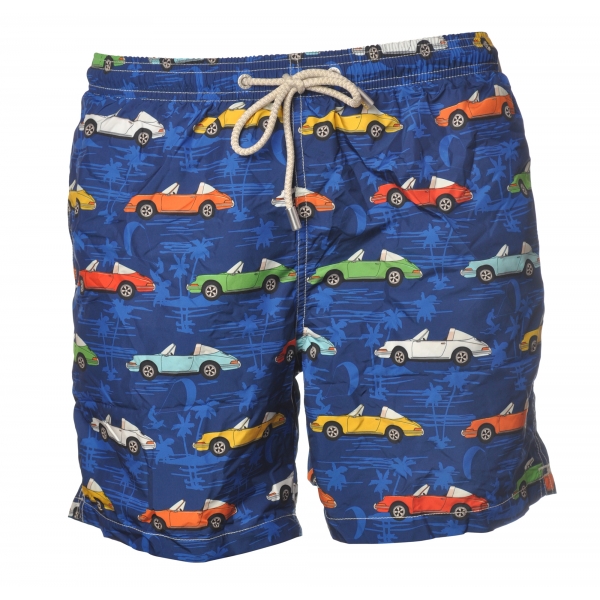 MC2 Saint Barth - Boxer Swimsuit in Cabrio Cars Pattern - Blue - Luxury Exclusive Collection